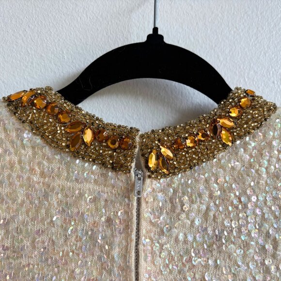 Amazing Iridescent Sequin Top with Jeweled Neckline - Vintage 50's-60's - Picture 8 of 14